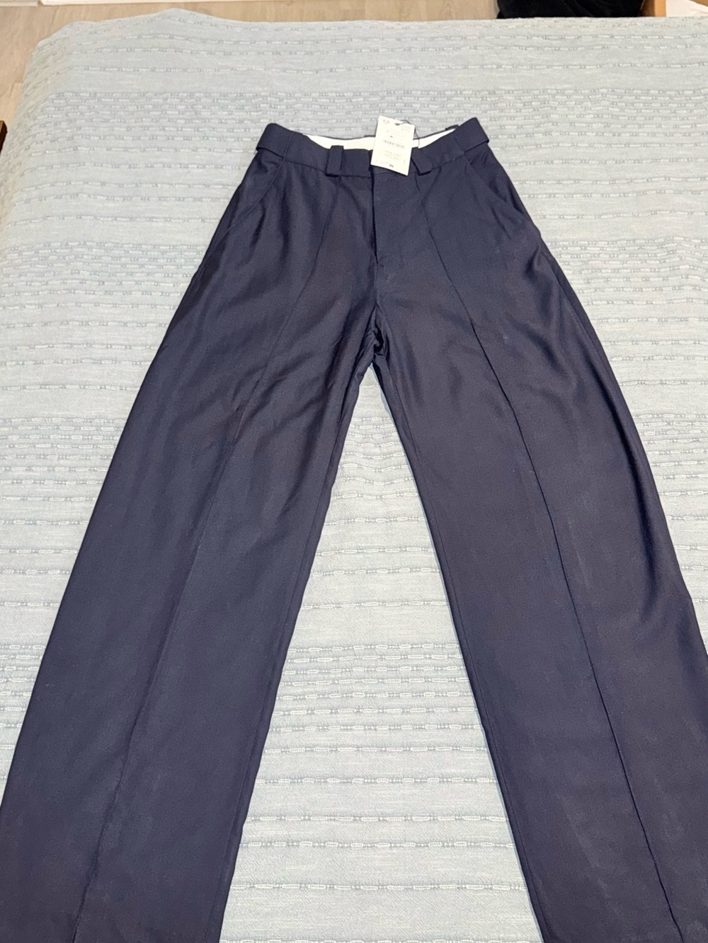 Zara Minimal Wide Leg Navy Pants